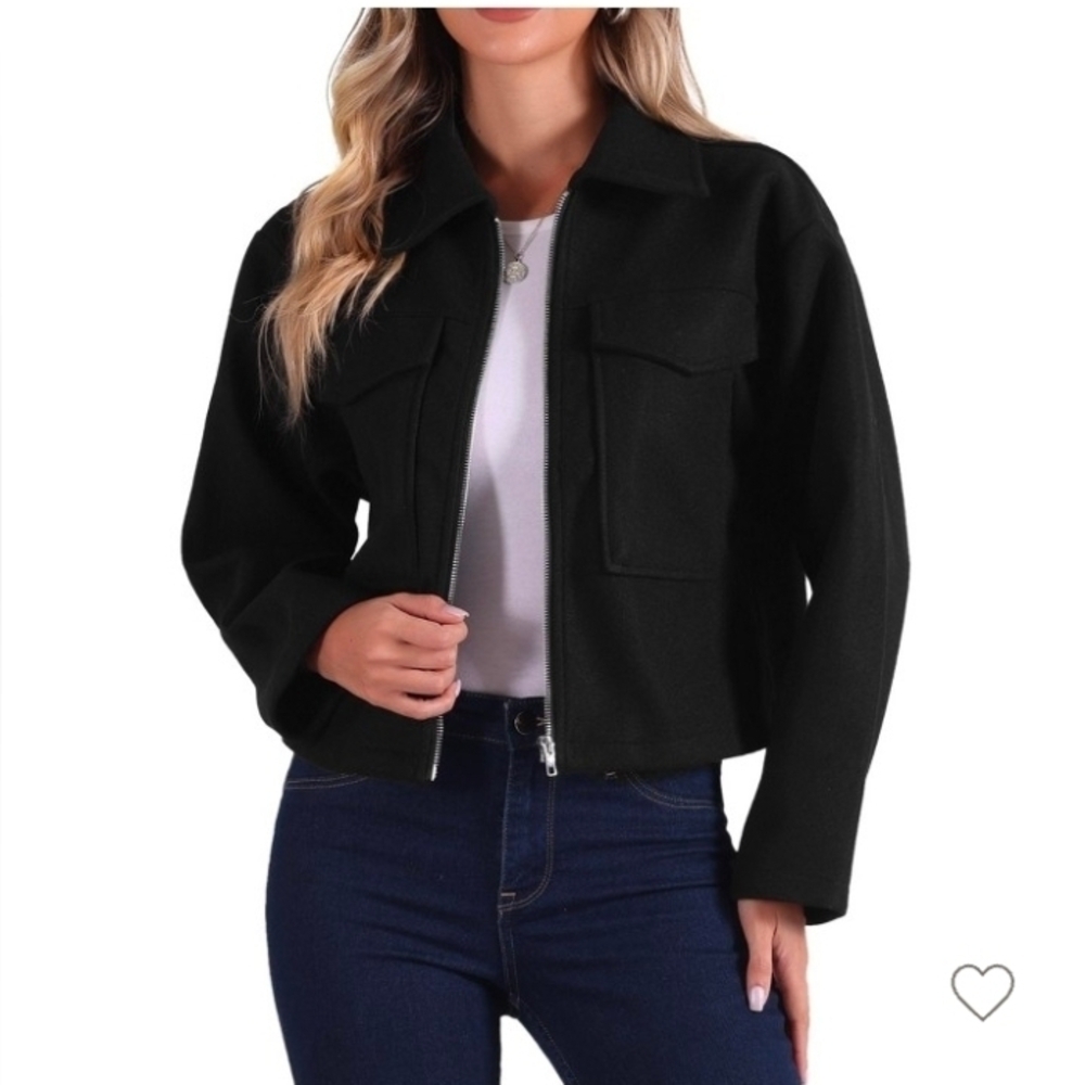 Allegra K Women's Zipper Lapel Collar Two Package Long Sleeve Casual Jacket
